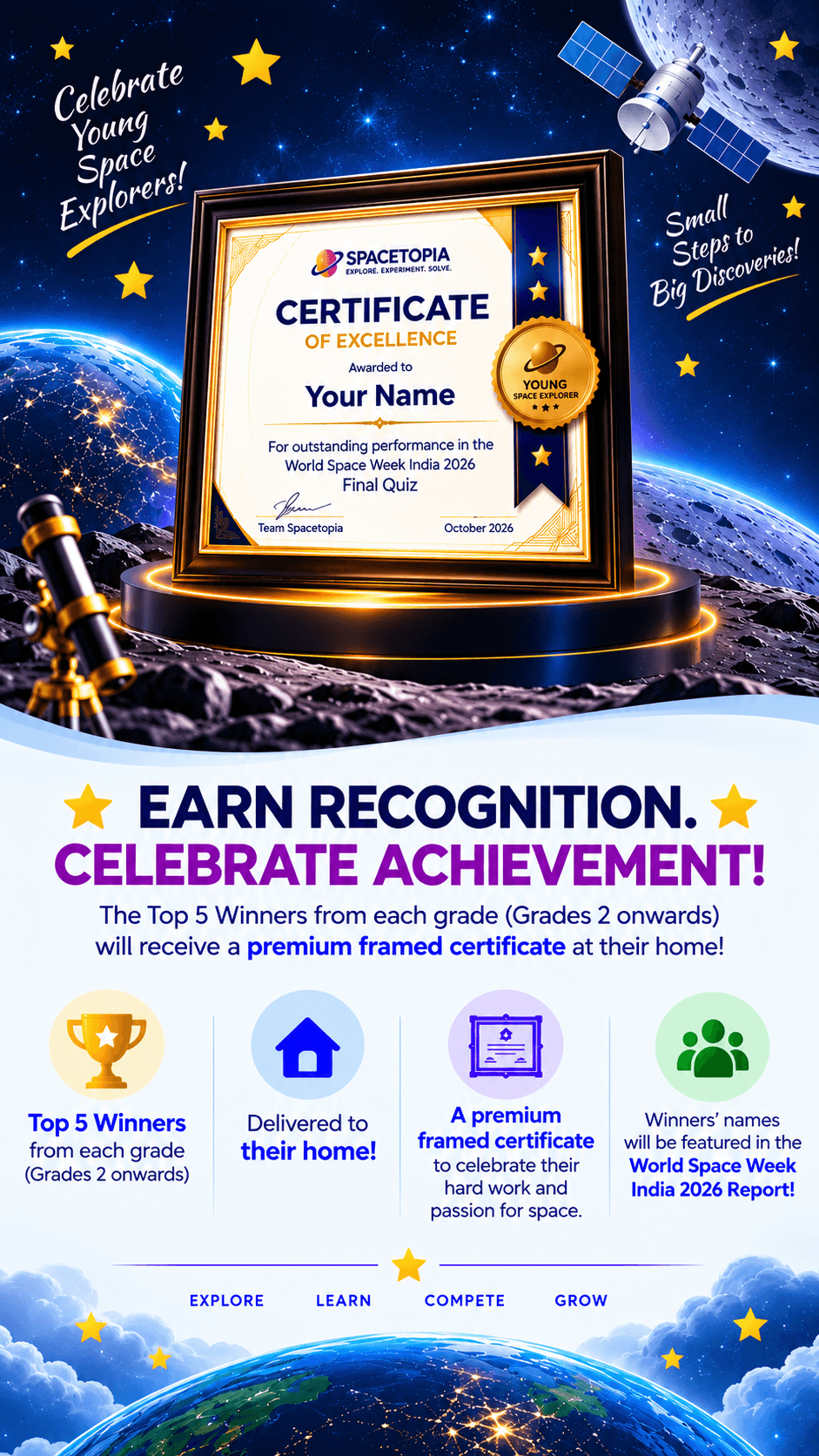 Earn Recognition. Celebrate Achievement! — premium framed certificate and recognition for quiz winners